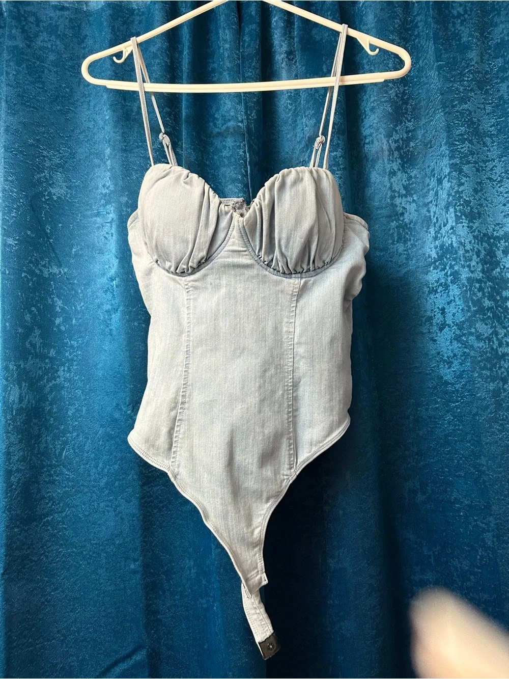 Light Blue Denim Bodysuit with Cups and Adjustable Straps